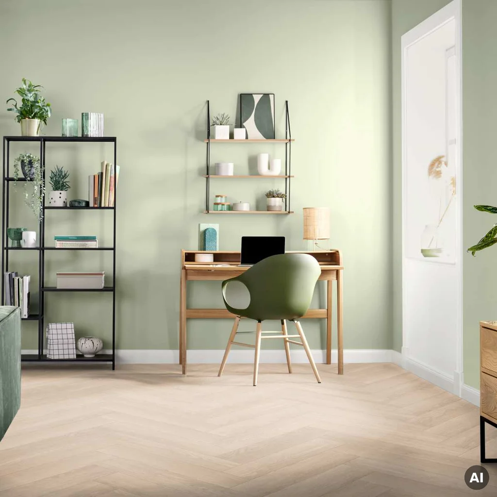 Laminátová podlaha Egger Dub Baronia svetlý AC4 Herringbone - ukážka v interiéri